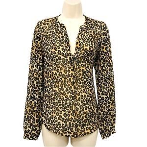 Guess Mobwife Semi Sheer Leopard Print V Neck Long Sleeve Button Front Blouse